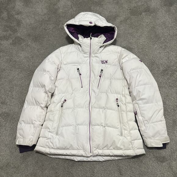Mountain Hardware Women's Down Puffer 650 Down Jacket Recco White Pink Parka - Picture 1 of 12
